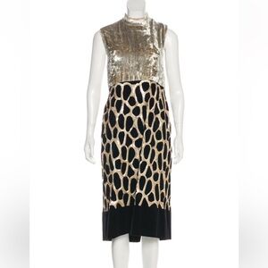 Dries Van Noten Gold and Black Midi Dress